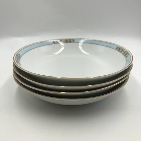 Vintage Meito China Made in Japan Set of 4 Soup Bowl Gold Trim Floral Pattern - Picture 4 of 14